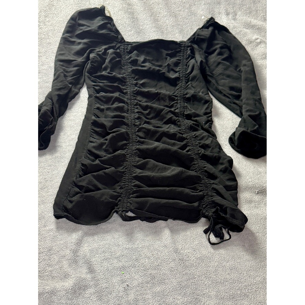 Wild Fable Black Ruched Bodycon Miniβ Dress Square Neck Long Puff Sleeve Smocked